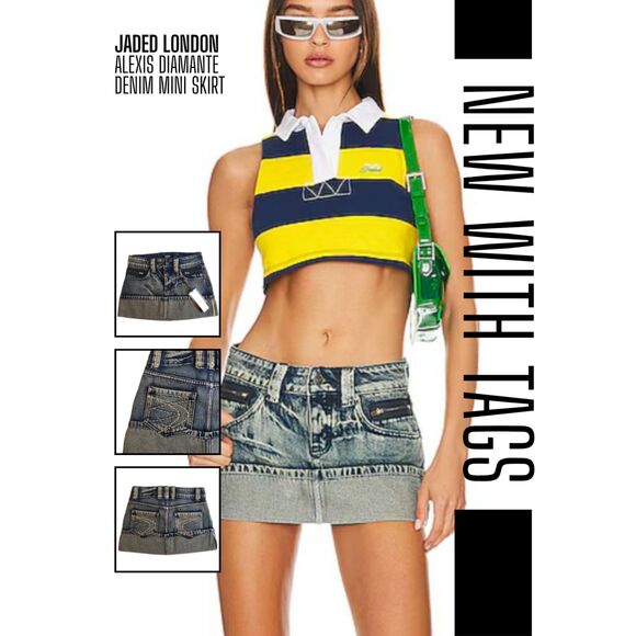 Dresses & Skirts - NWT Jaded London - Alexis Diamante Denim Mini Skirt - Blue Wash - Women Size 0